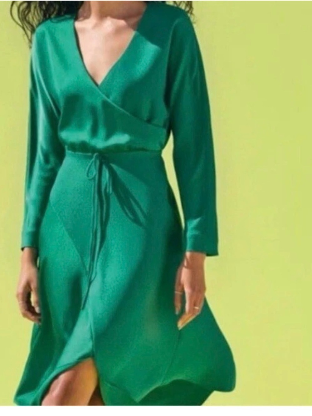 Cushnie Emerald Green Long Sleeve Wrap Midi Dress